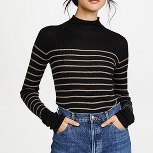 Vince cashmere black grey striped pullover turtleneck sweater mockneck XS